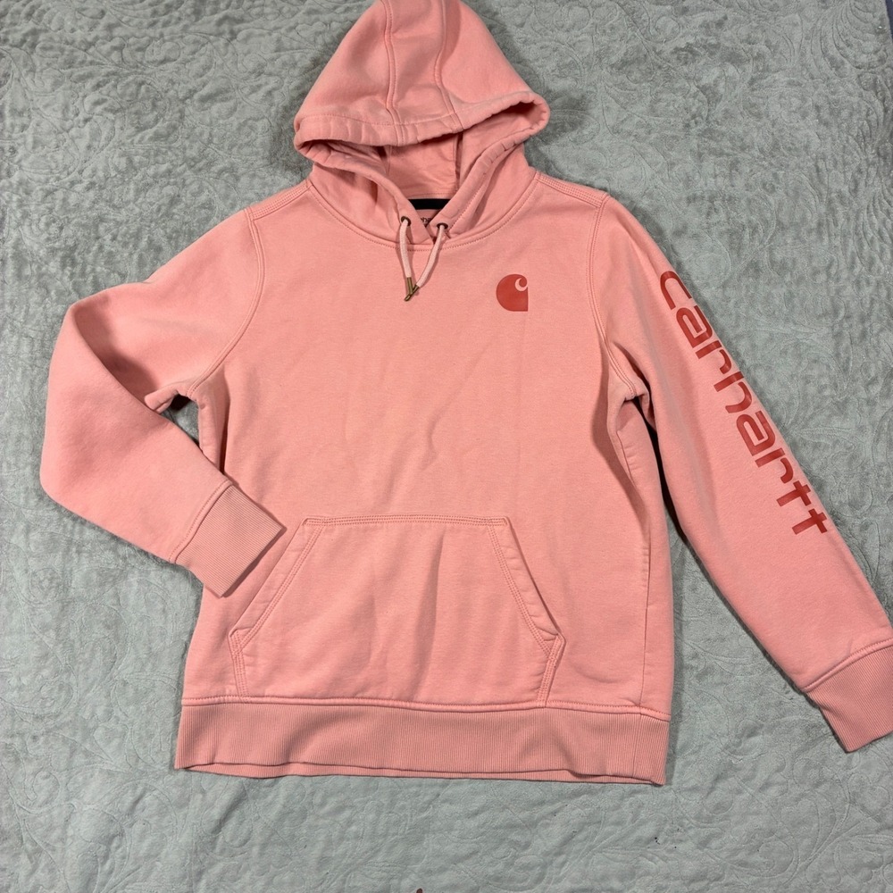 Carhartt Womens Hoodie Size L Pink Relaxed Fit Logo Workwear